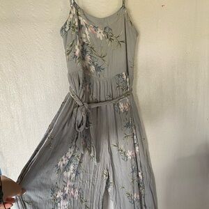 HELLO MOLLY Romper/Jumper Sleeveles Strap Light Blue almost Grey Color w/ Floral